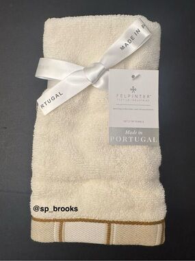 🎁2PC FELPINTER Tip Towel Set - Cream with Neutral Woven Striped Piping - Cotton